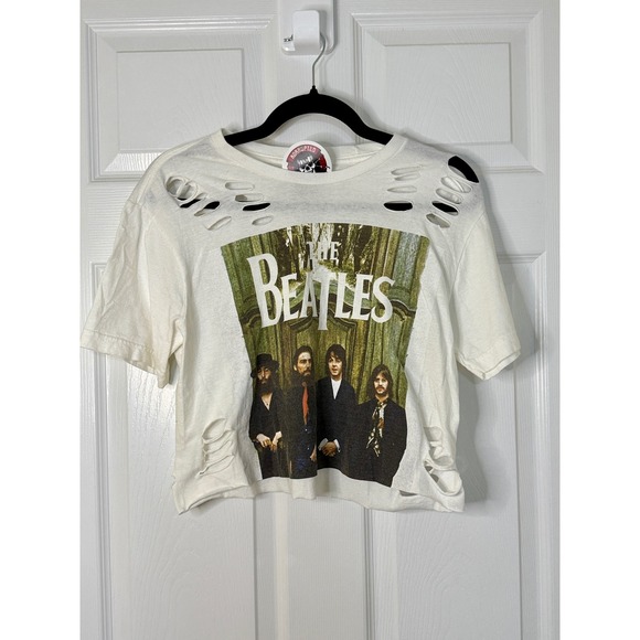 The Beatles Tops - The Beatles Graphic T-Shirt Women Small White Distressed Cropped Band Tee